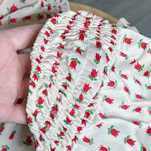 Vintage 60s 70s Rare Denise Are Here Tulip Print Elastic Ruched Maxi Dress Small - Picture 11 of 11